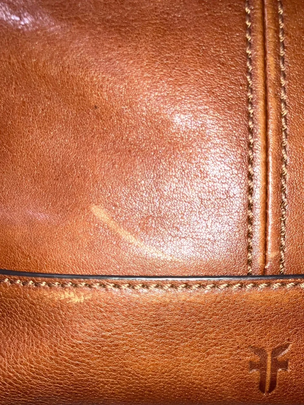 FRYE Leather Ring Tote Bag Women Large Shoulder Purse Cognac Brown Everyday